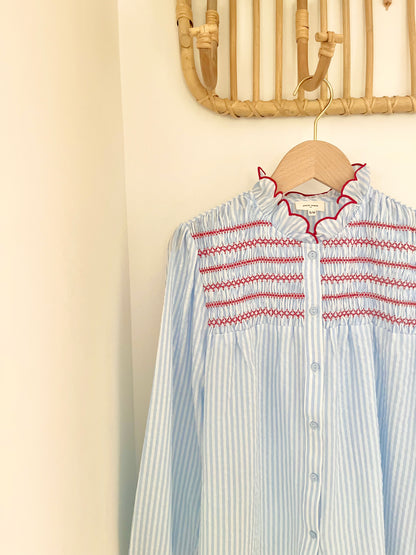Chemisier CHLOÉ smocké bleu ciel