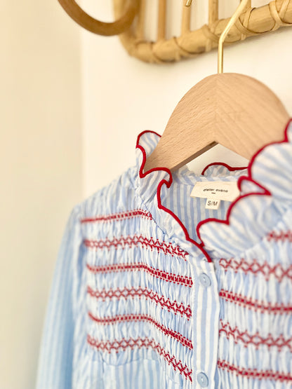 Chemisier CHLOÉ smocké bleu ciel