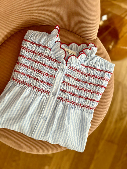 Chemisier CHLOÉ smocké bleu ciel