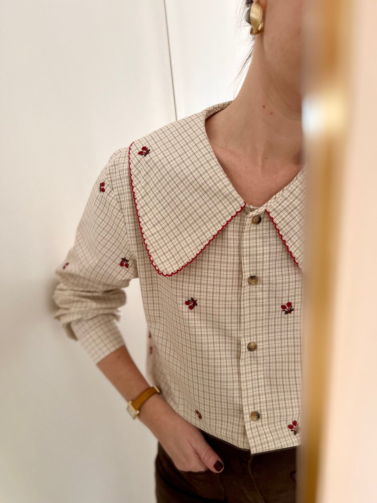 Chemise CASSANDRE brodée cerise