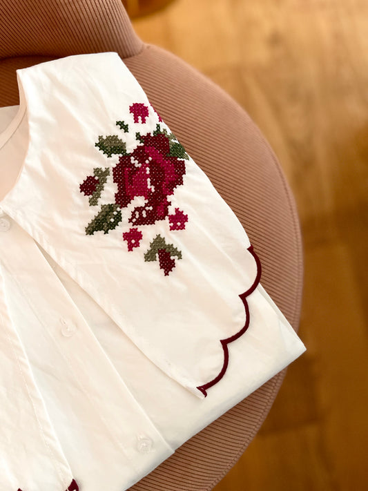 Chemise MARGUERITE brodée blanche