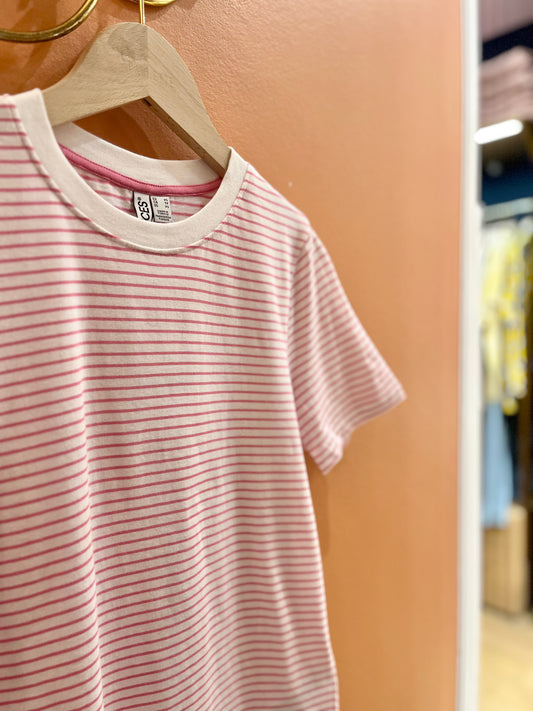 T-shirt RIA fines rayures rose