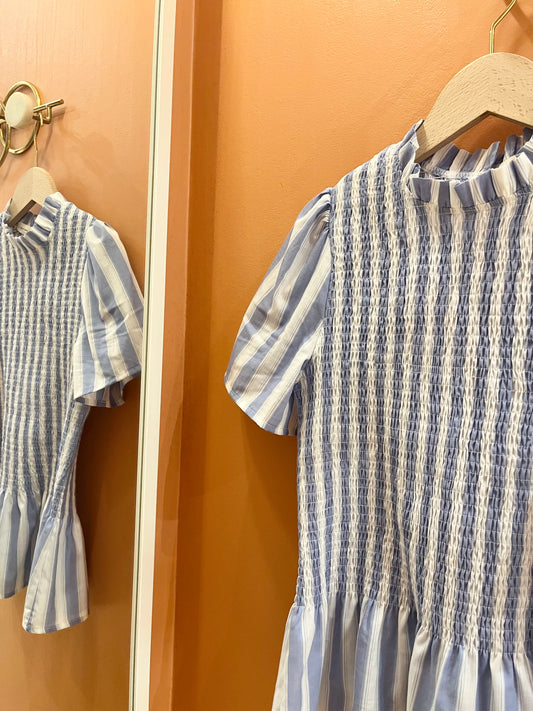 Blouse CÔME smockée rayée ciel