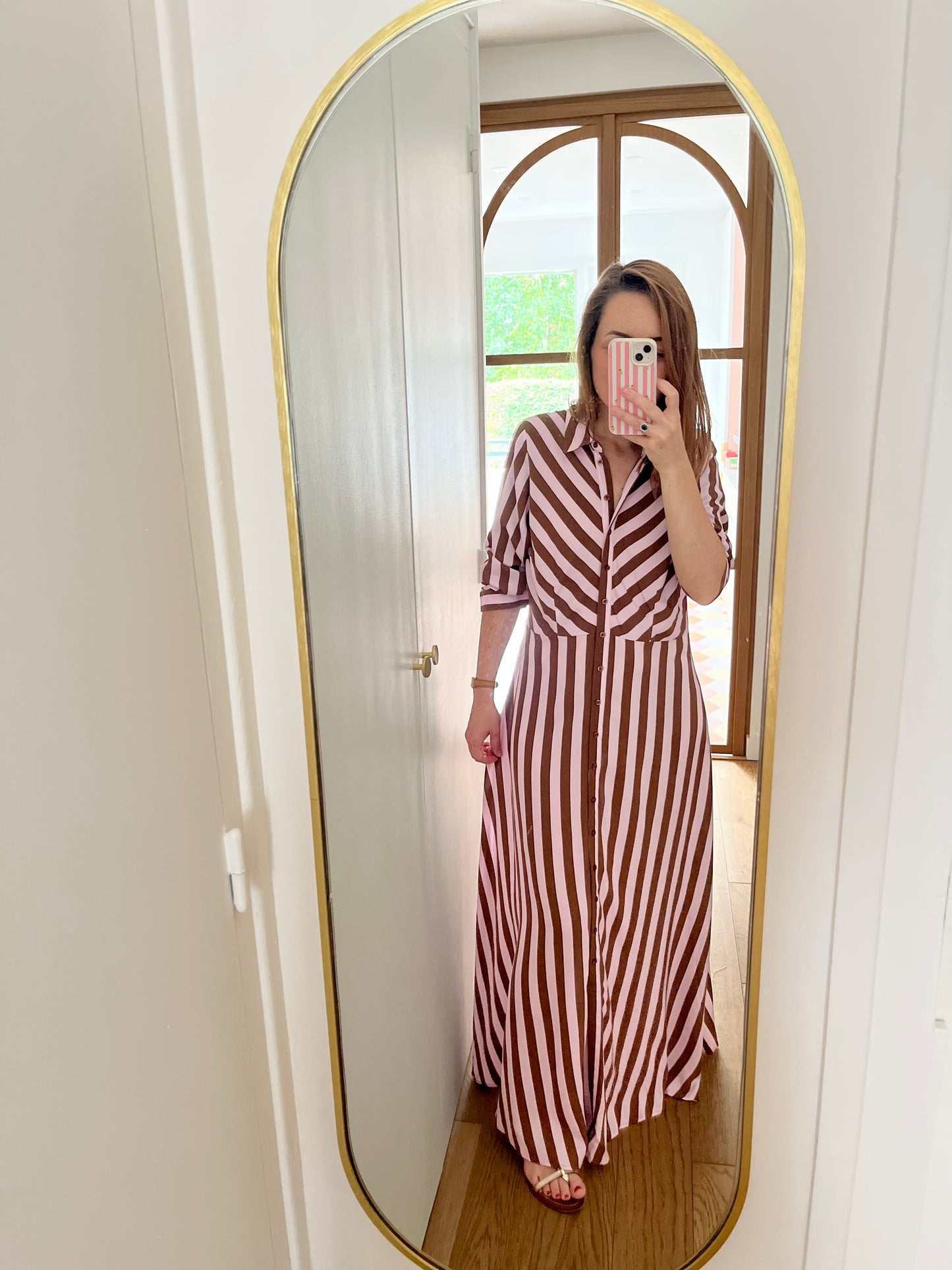 Robe longue rayée SAVANNA rose/café