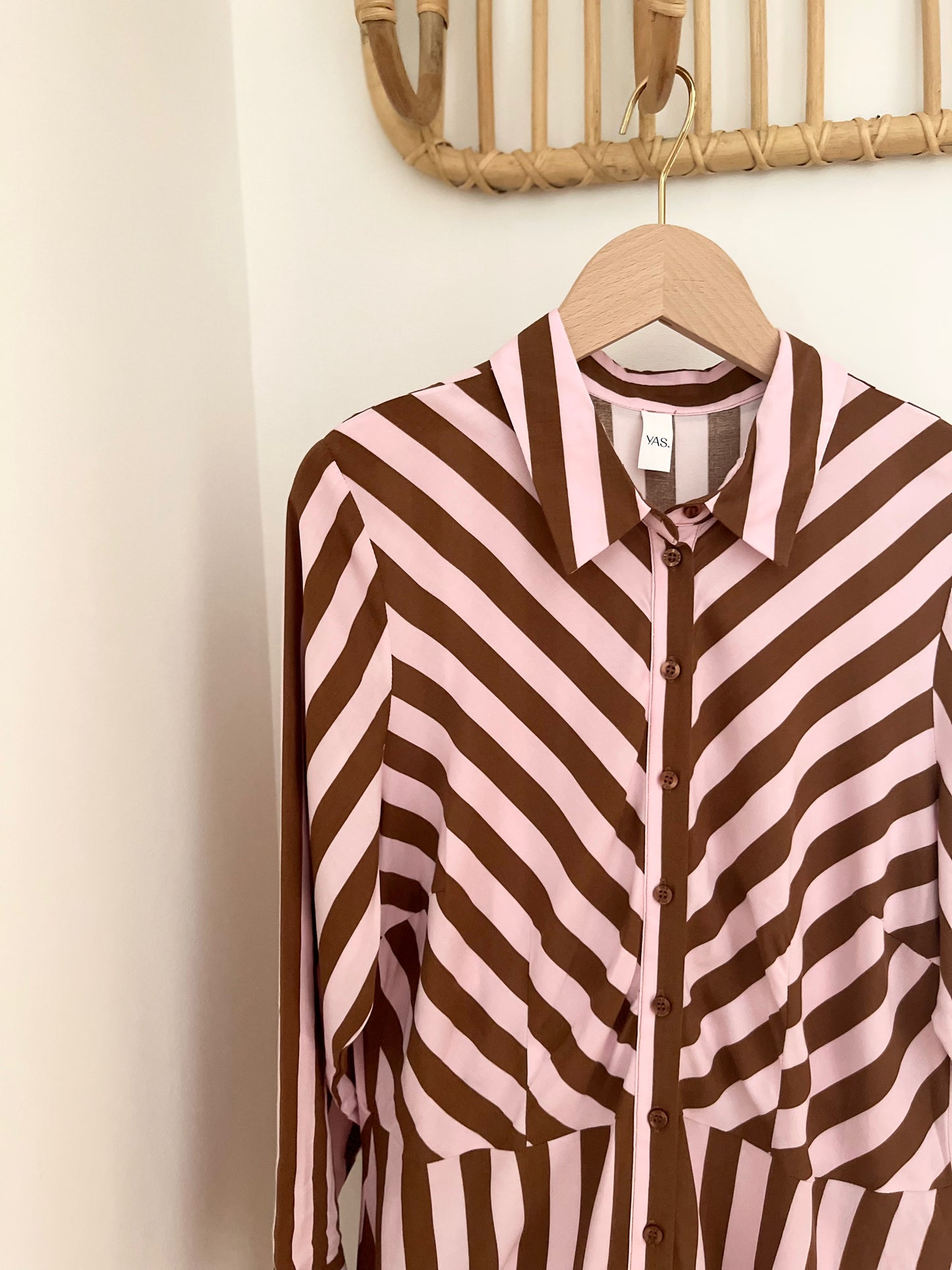 Robe longue rayée SAVANNA rose/café