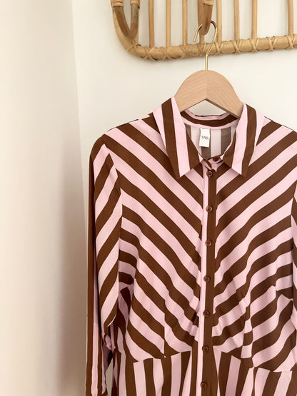 Robe longue rayée SAVANNA rose/café