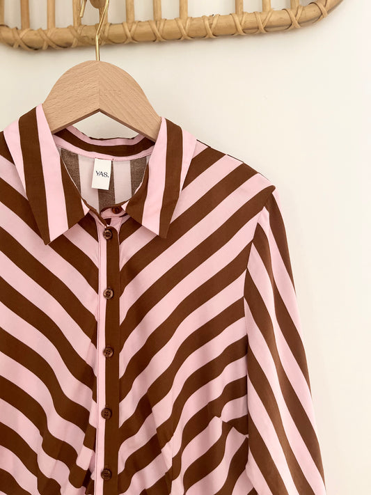 Robe longue rayée SAVANNA rose/café