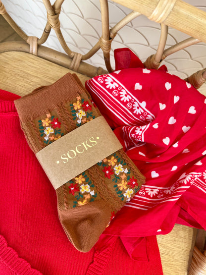 Chaussettes FLORAL rouille