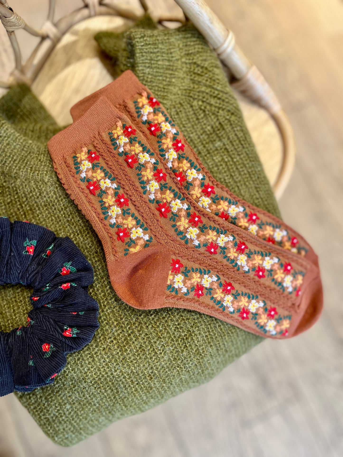 Chaussettes FLORAL rouille