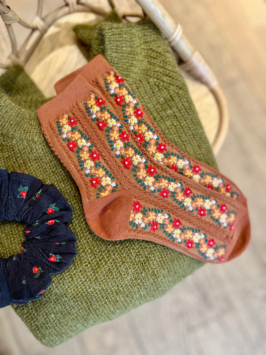 Chaussettes FLORAL rouille