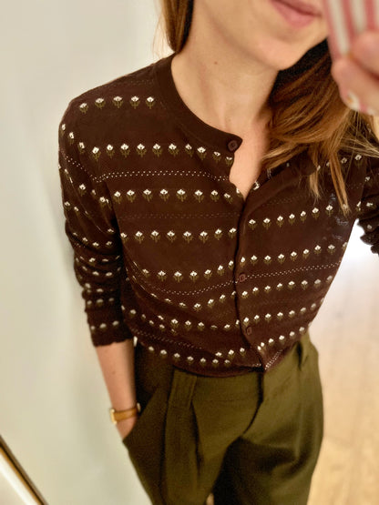 Cardigan ÉMILE fleurs chocolat