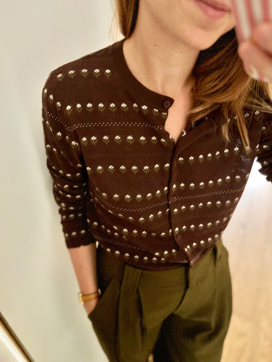 Cardigan ÉMILE fleurs chocolat