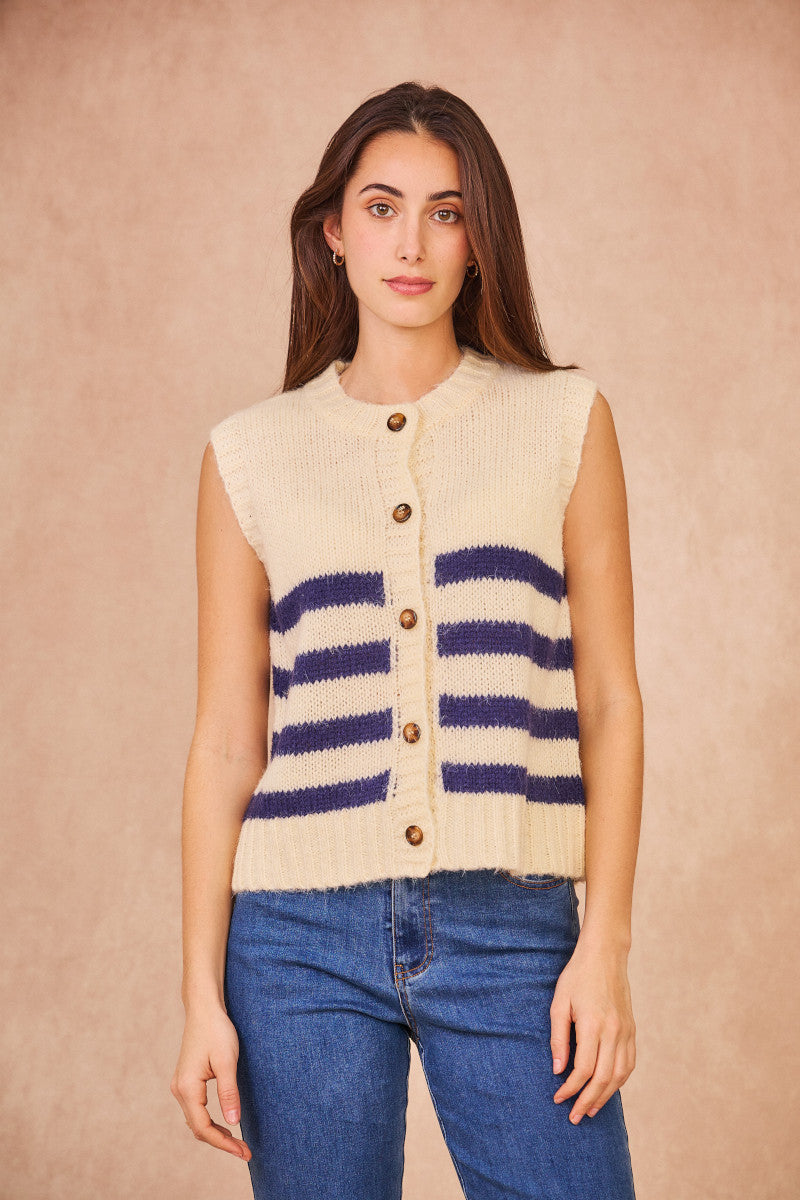 Gilet MARTINE rayé bleu