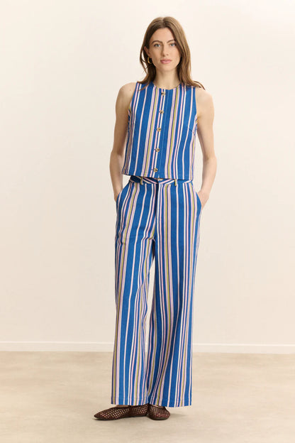 Pantalon VICTORINE rayé bleu