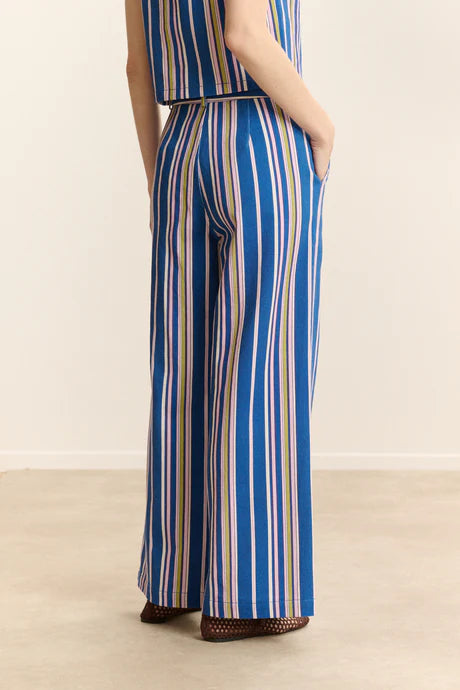 Pantalon VICTORINE rayé bleu