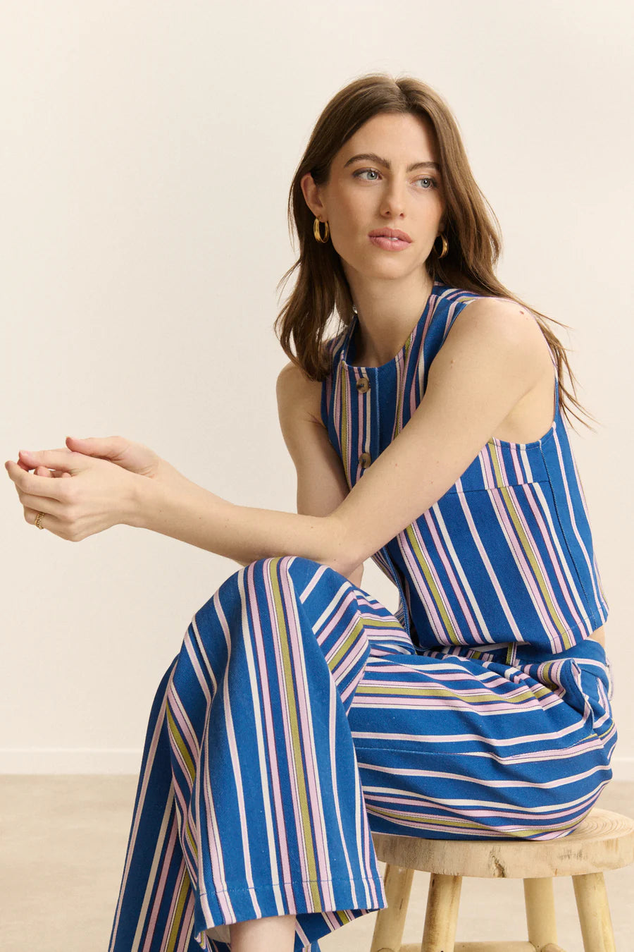Pantalon VICTORINE rayé bleu