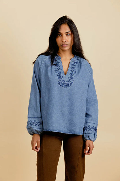 Blouse TAMARA denim brodée