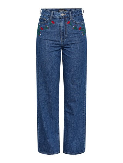 Jeans MIRIAM medium blue broderies fleurs