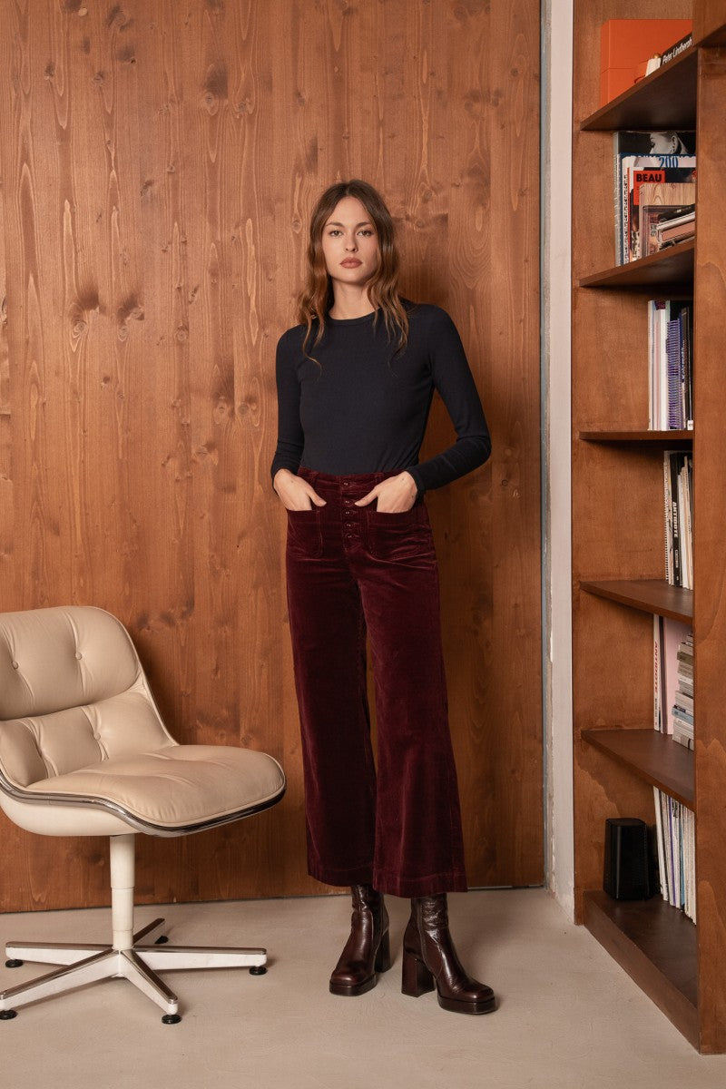 Pantalon VIVIANE velours bordeaux