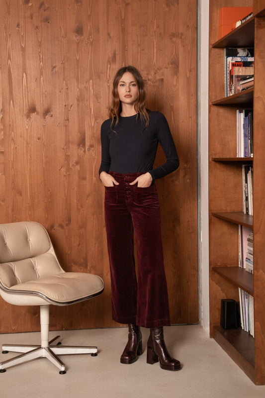 Pantalon VIVIANE velours bordeaux