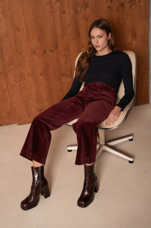Pantalon VIVIANE velours bordeaux