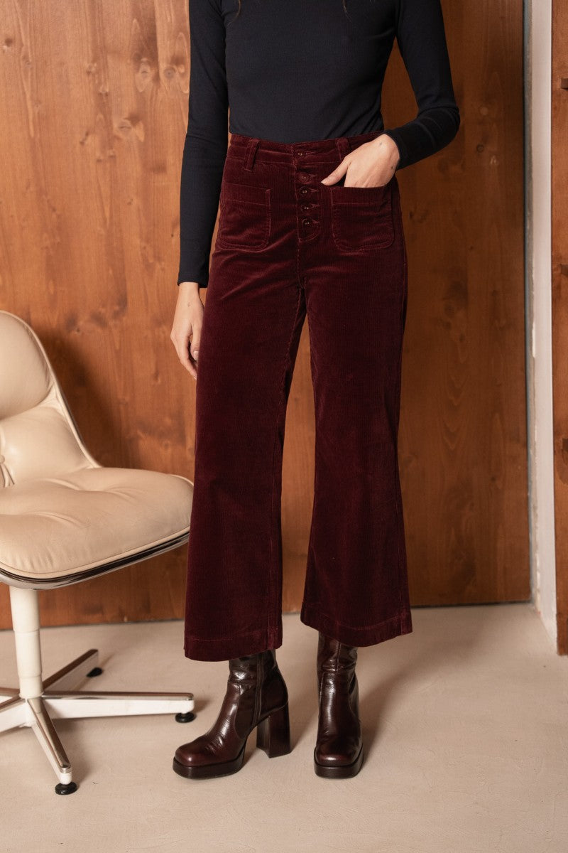 Pantalon VIVIANE velours bordeaux
