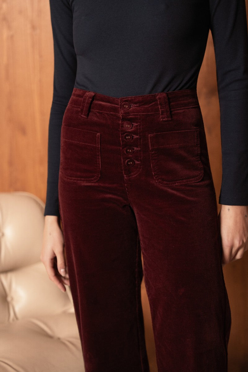 Pantalon VIVIANE velours bordeaux