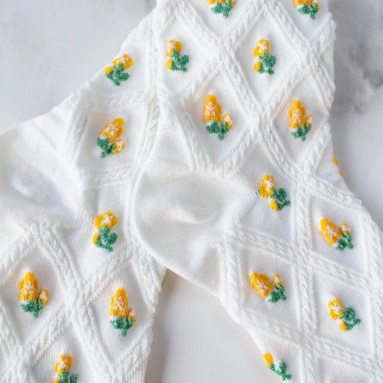 Chaussettes FLORAL fleurs jaune