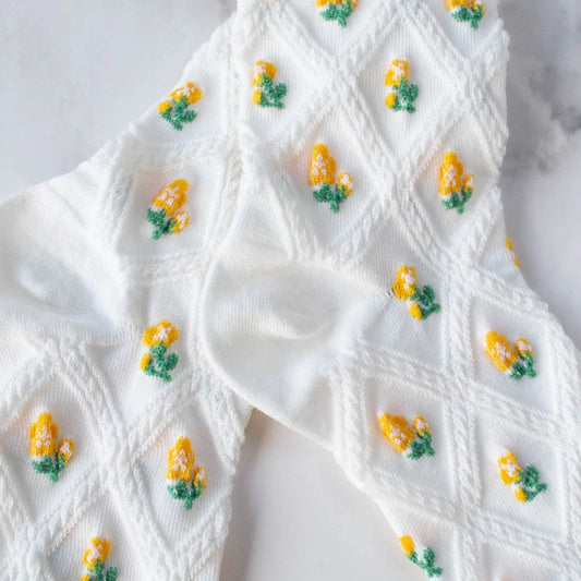 Chaussettes FLORAL fleurs jaune