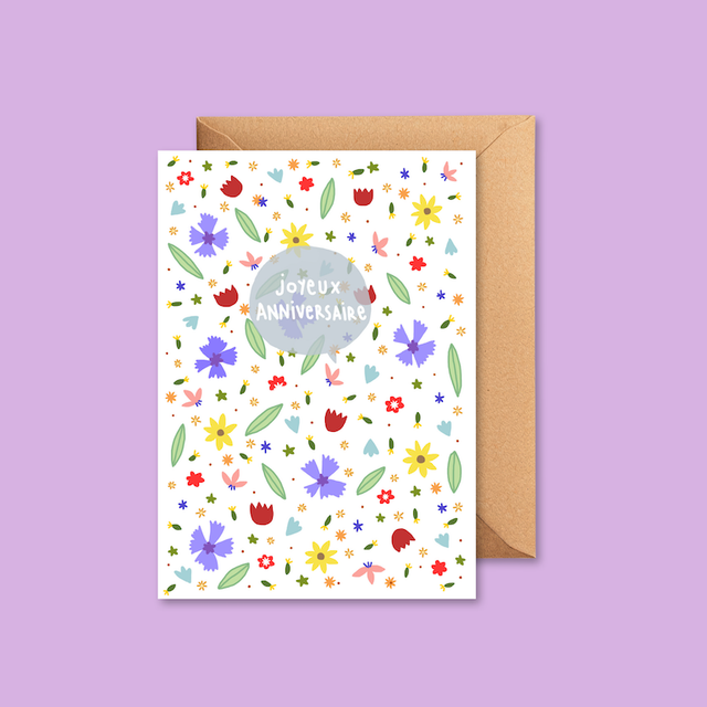 Carte JOYEUX ANNIVERSAIRE fleurs