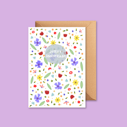 Carte JOYEUX ANNIVERSAIRE fleurs