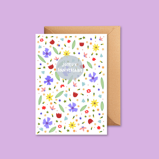 Carte JOYEUX ANNIVERSAIRE fleurs