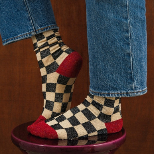 Chaussettes JULIE damier grenat