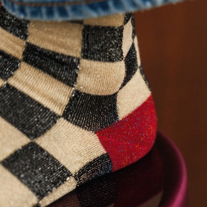Chaussettes JULIE damier grenat